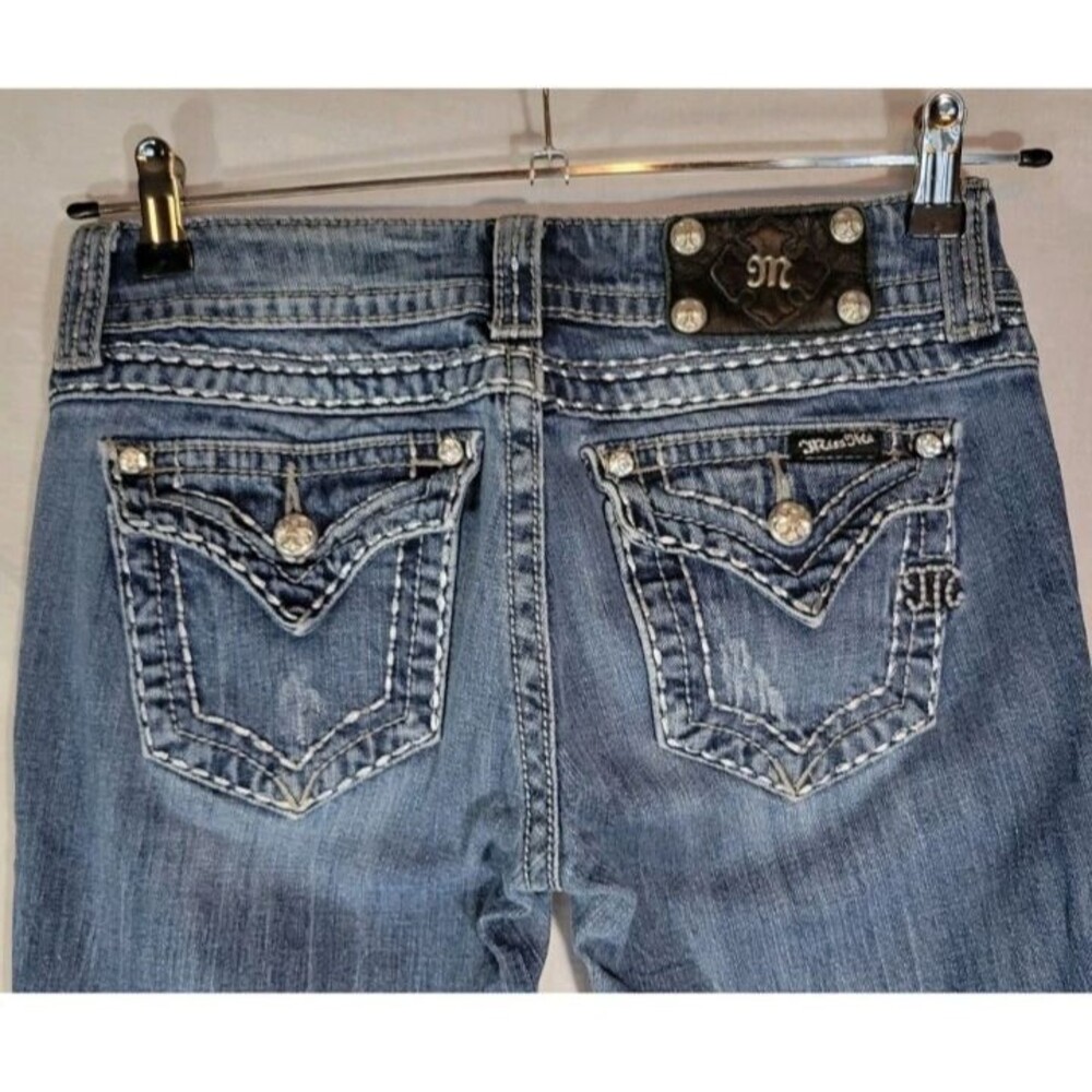 Miss Me Jeans Womens SZ 28 Blue Bootcut Distressed Embellished Pockets JEW50662L